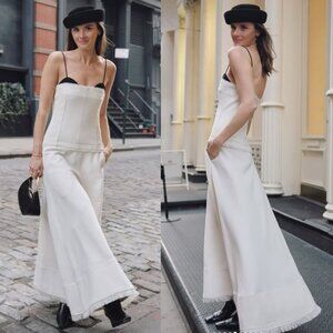 Simkhai Quinlin Midi Dress Snow‎ Off White Bustier Contrast Drop Waist Size 4